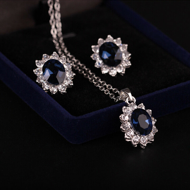 Fashion Blue Crystal Wedding Snowflake Necklace Earrings Jewelry Sets Gift S Lt