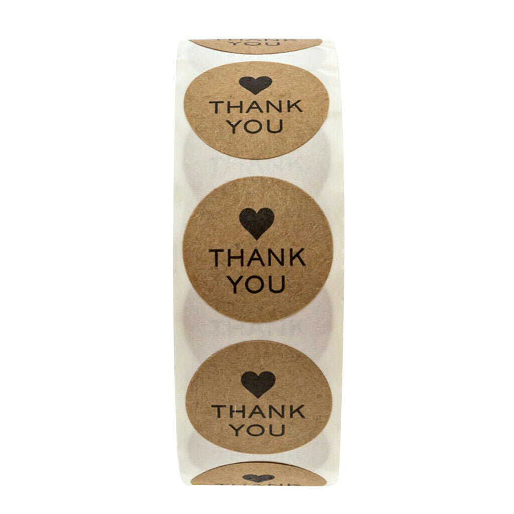 1 Inch Round Kraft Thank You Stickers 500 Adhesive Labels Per Roll Natural Kraft