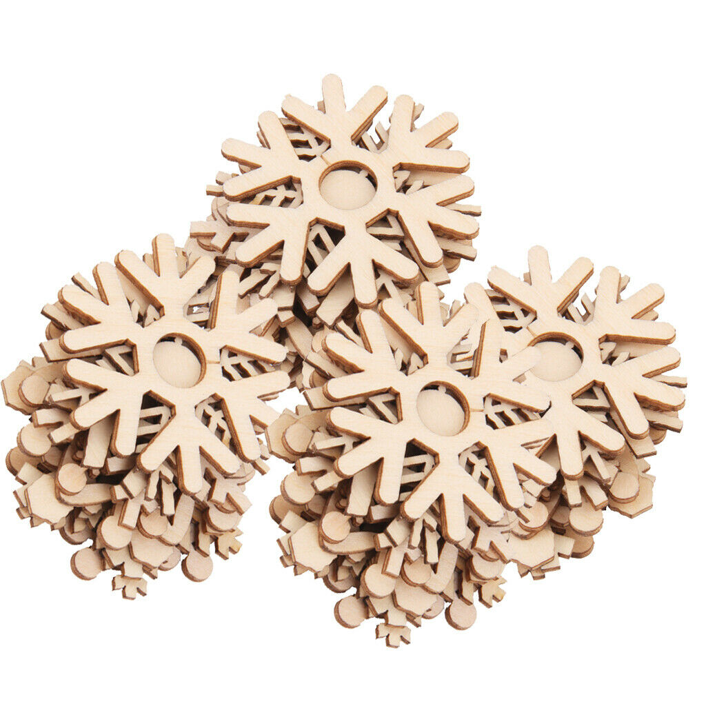 50 Pieces Wood Christmas Tree Decorations Snowflake Style