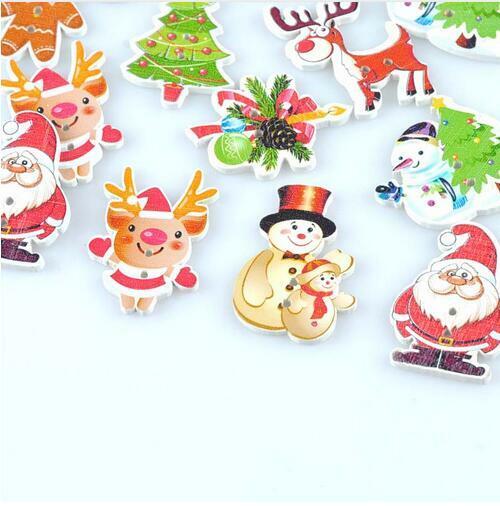 50X Mix Christmas botones de madera Flatback Scrapbooking Wooden Button Sewing