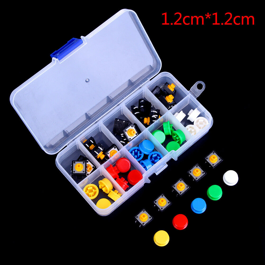 Tactile Push Button Switch Momentary Tact & Cap 12x12x7.3mm Kit Arduino ._WF