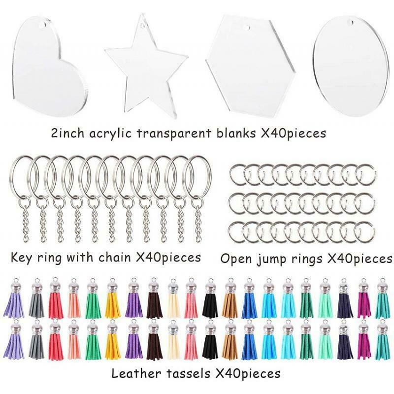 Keychain Blanks Transparent Acrylic Clear Discs Tassel Pendant Kit for DIY