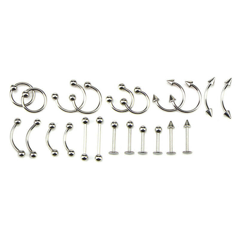 33PCS/Set Body Piercing Jewelry Tool Belly Tongue Eyebrow Nipple Lip Needles Fx
