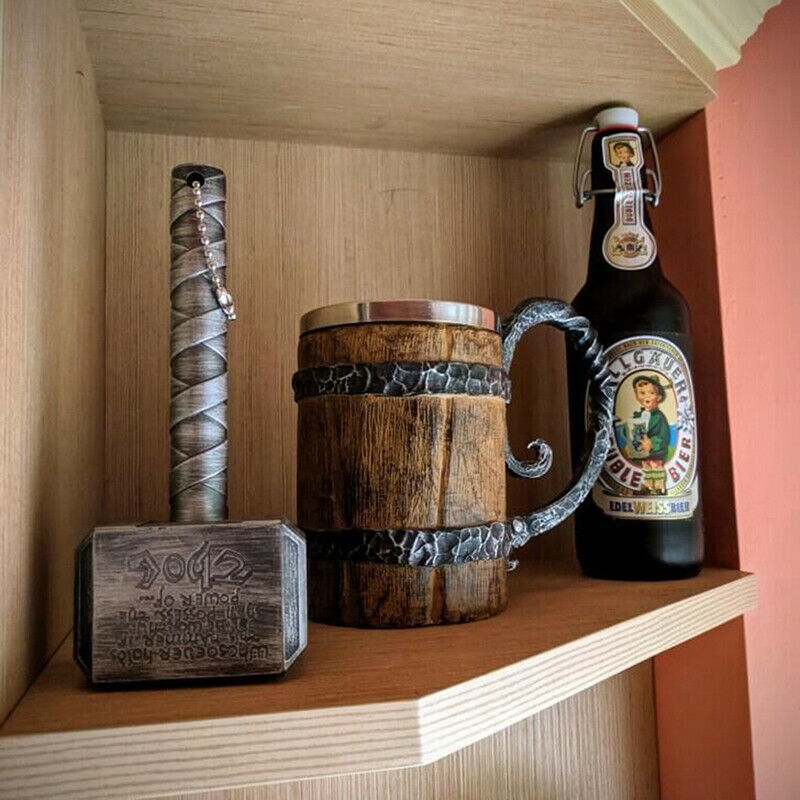New Simulation Crude Wood Mug Double Wall Insulated Beer Cup Wine TumblerBDAU