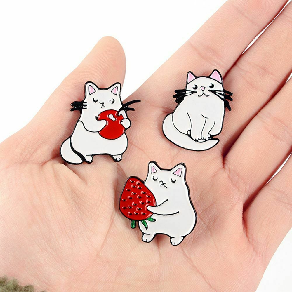 Cute Animal Fashion Jewelry Lapel Badge Cartoon Brooch White Cat Enamel Pins