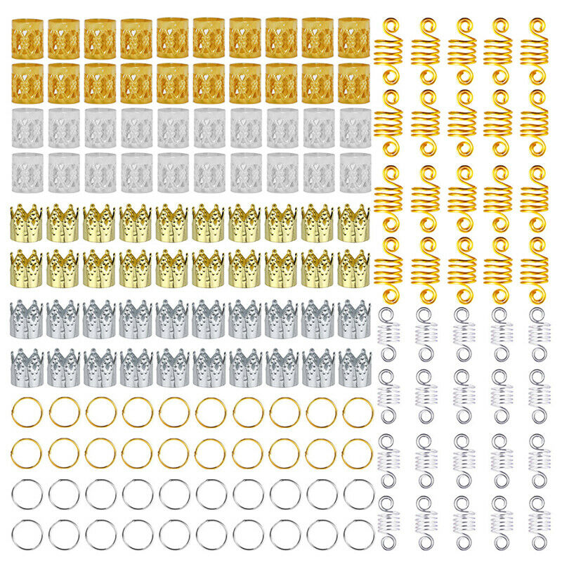 160pcs/set Hair Coil Dreadlocks Beads Cuffs Braiding Clips Twisted Braid .fJCDF