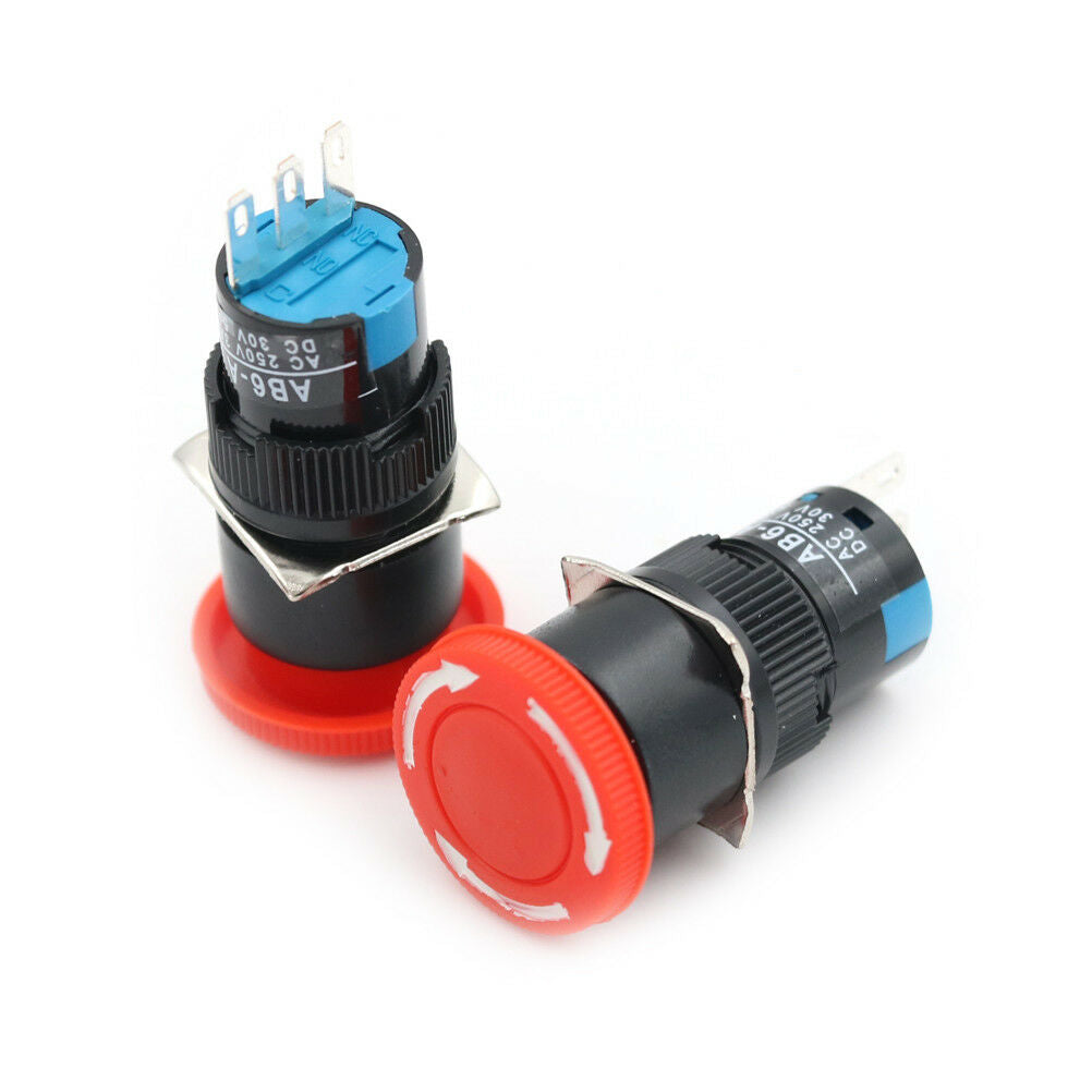 2PCS 16mm Cutout Twist Release Emergency Stop Mushroom Push Button Switch B TL