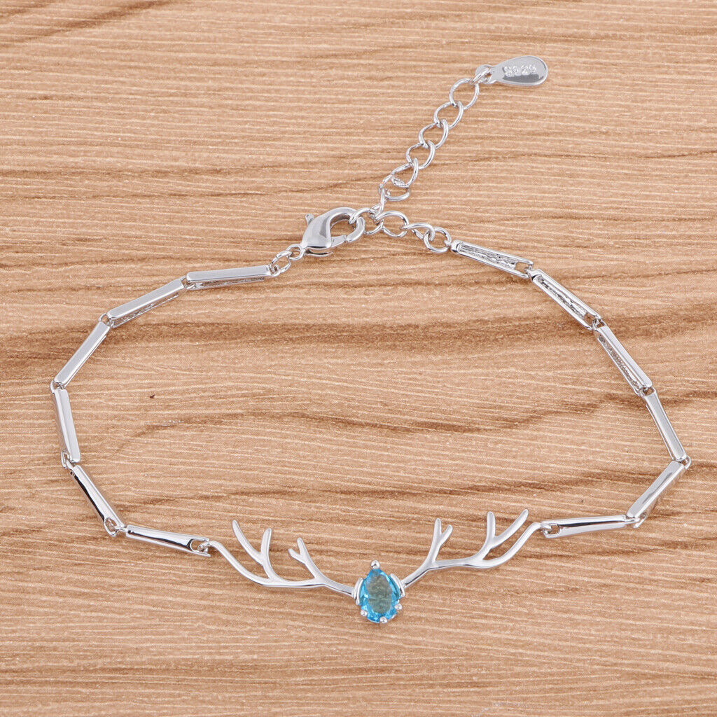 Women Copper Crystal Bracelet Antler Shaped Bracelet Fashion Jewelry Blue