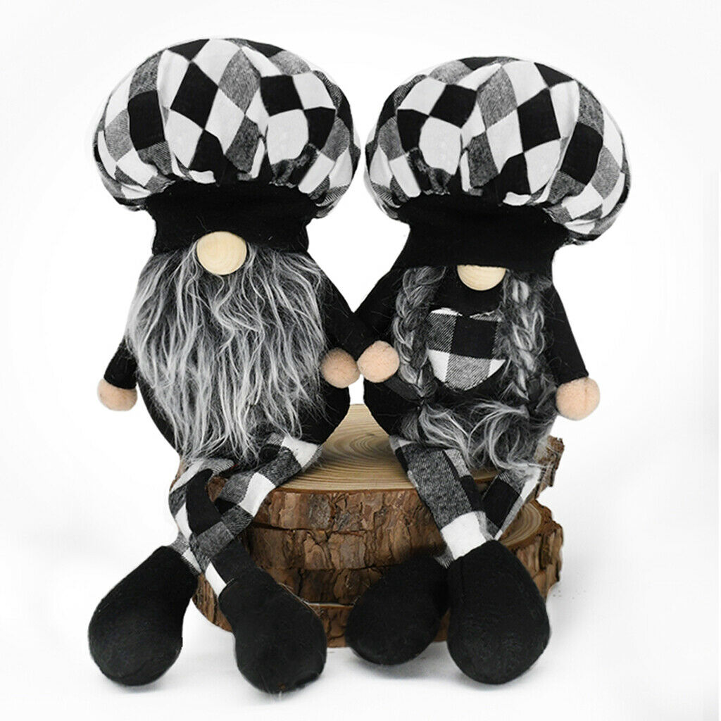 2Pcs Black White Gnome Plush Set Handmade Elf For Home Table Kids Room Decor