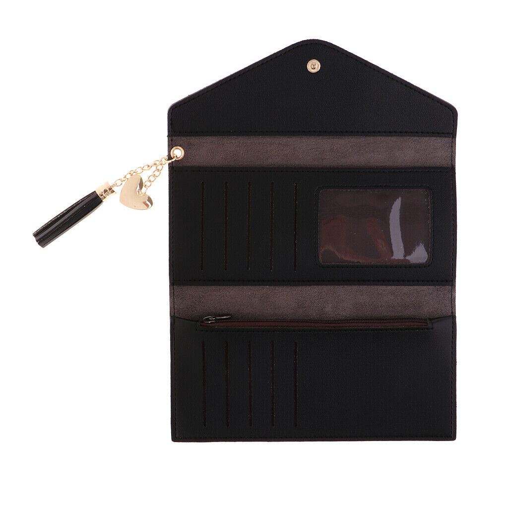 Lady PU Leather Clutch Wallet Long Card Holder Case Purse Handbag black