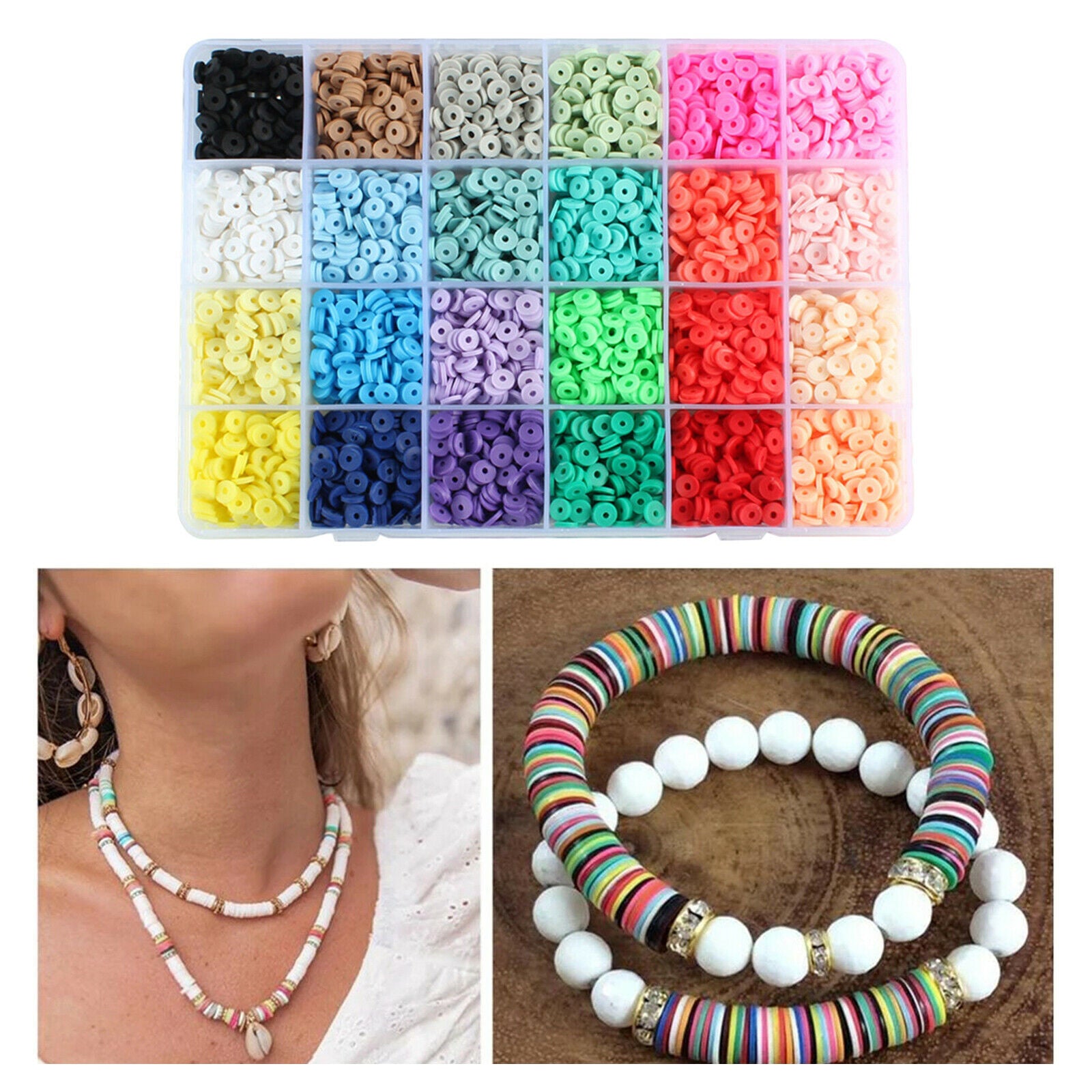 4800Bulk 24 Colors Polymer Clay Beads Spacer Beads DIY Jewelry Finding