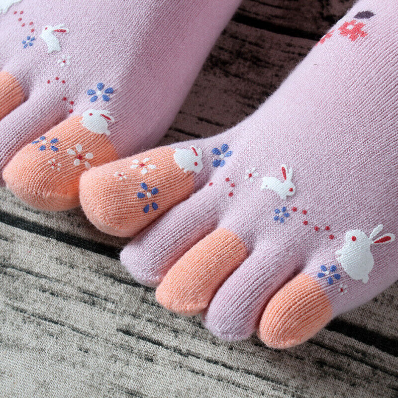 4X Women Toe Socks Five Fingers Floral Random Color One Size Wide Mouth Socks