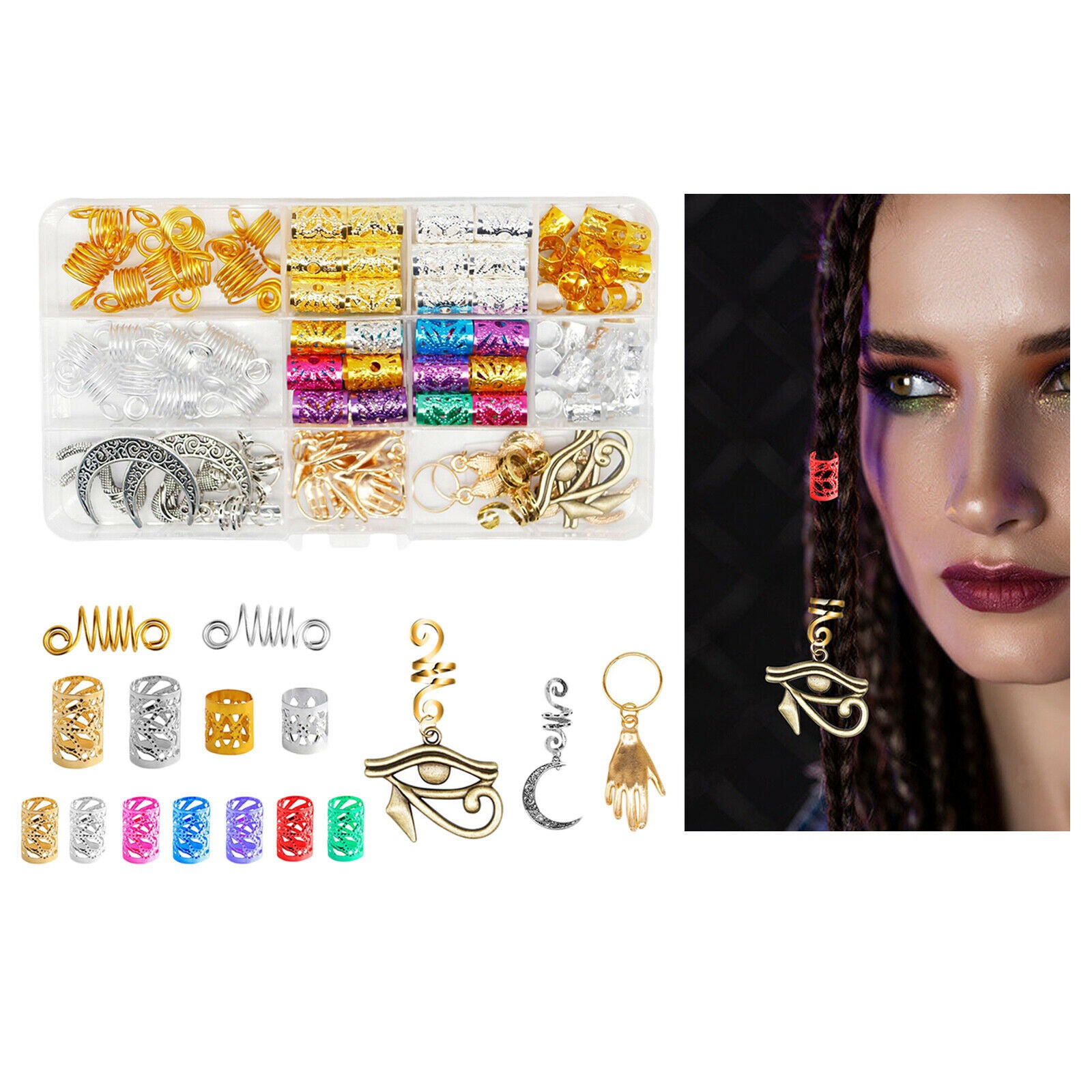 111Pcs Dreadlocks Beads Hair Braid Cuff Rings Tubes Jewelry Braid Bead