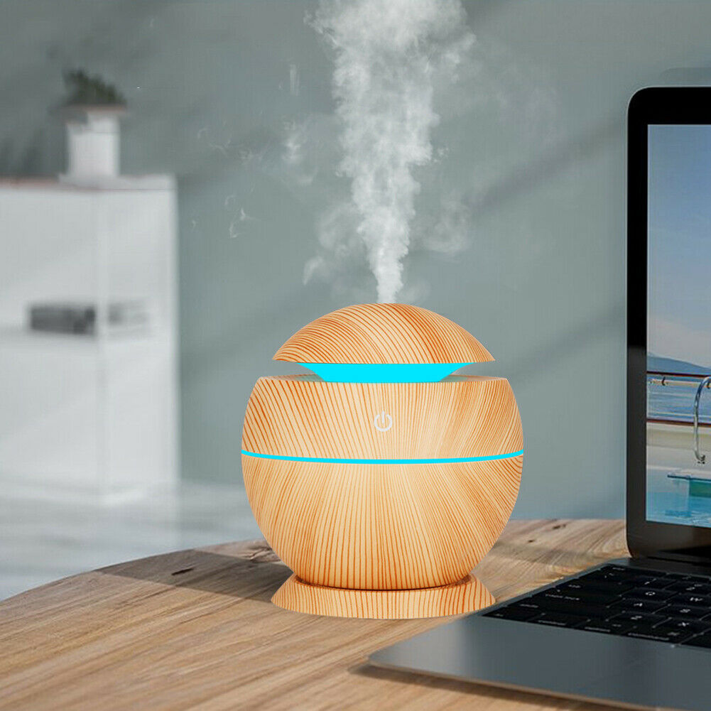 130ml USB Electric Air Humidifier Wood Grain 7 Color LED Lights Diffuser @