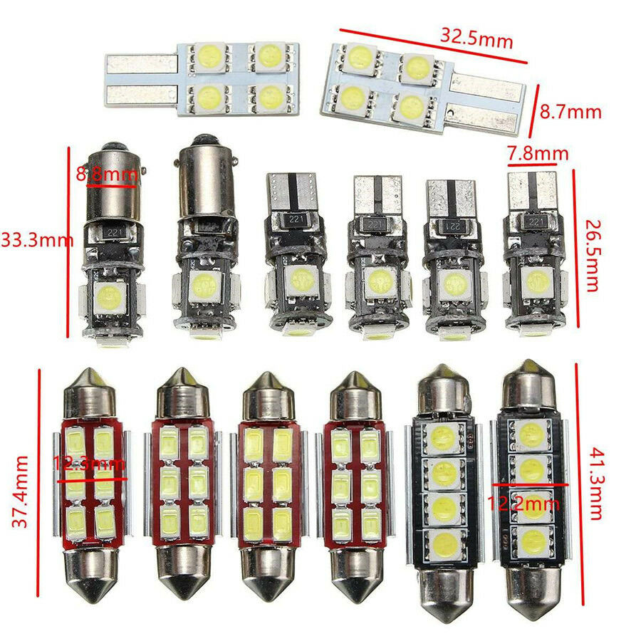 14 Pcs White Car LED Interior & Dome & License Plate Reading Light Festoon Bulb