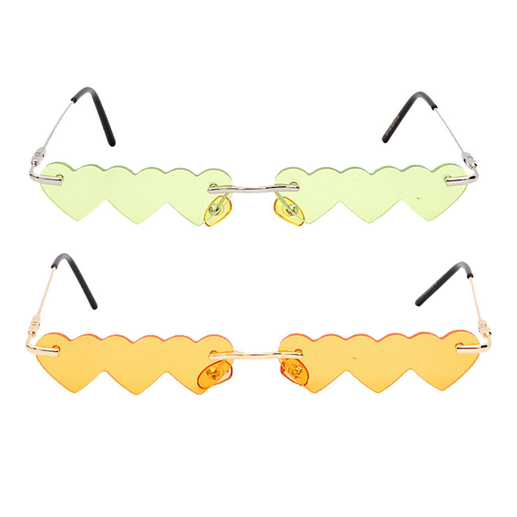 2pcs Novelty Womens Rimless Heart Shape Sunglasses Luxury Designer Glasses