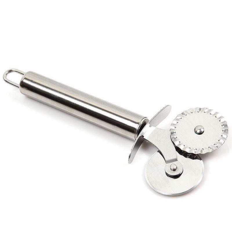 Stainless Steel Wheel Cutter Flat&Fluted Wheel Pizza Pastry Pasta Dough Cutter S