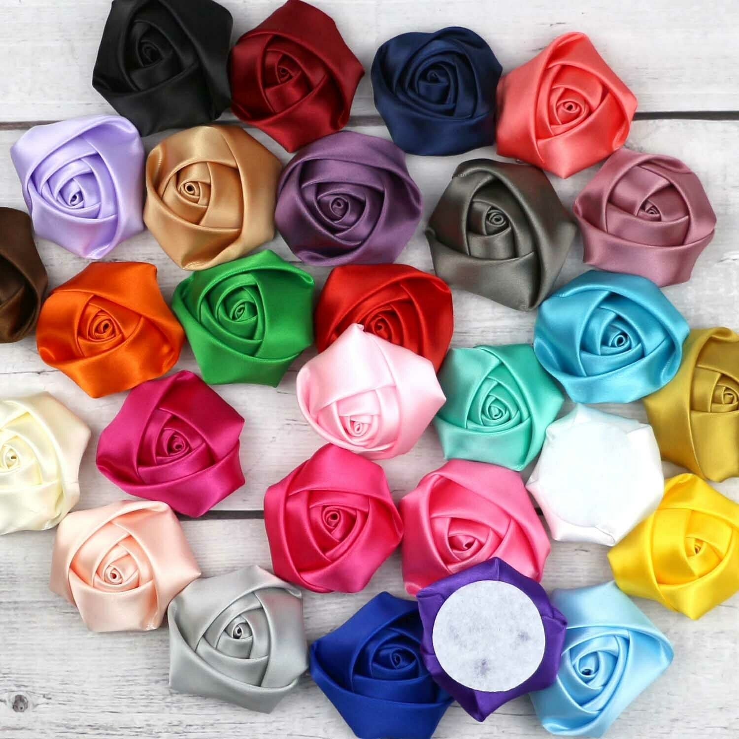 Mix 50Pcs 1" Satin Ribbon Flower Mini Rose Appliques Craft Supplies-28 Colors