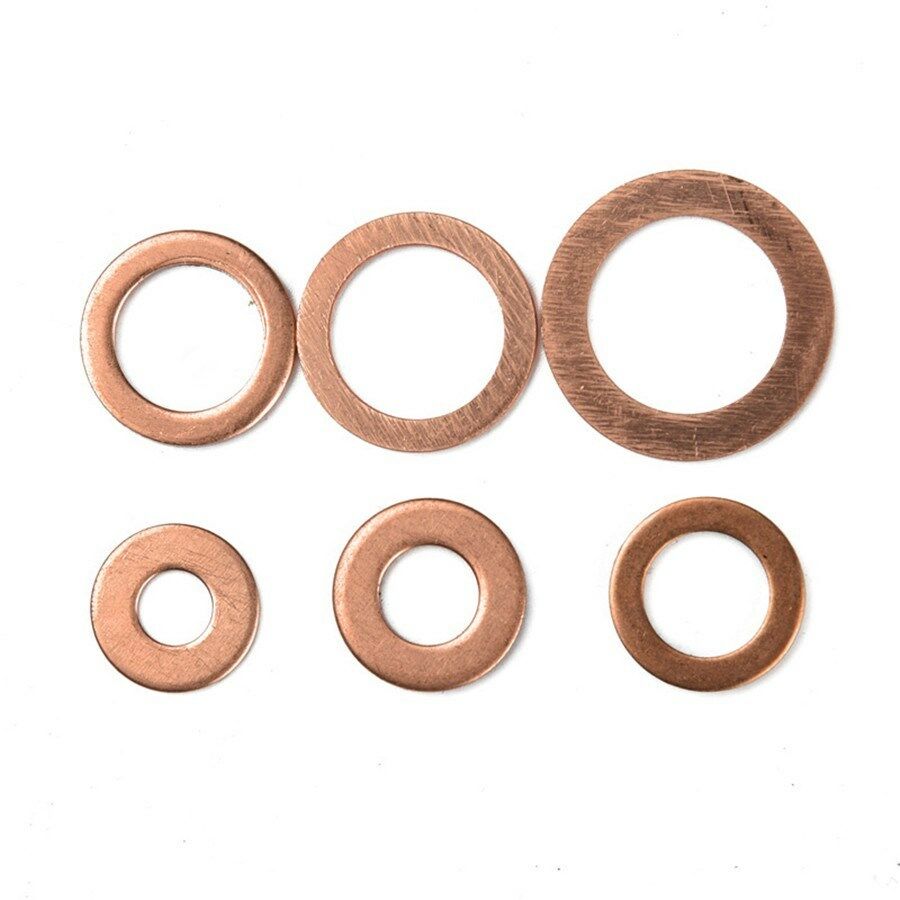 6 Sizes 1/4"-5/8" Car Engine Oil Drain Copper Ring Gaskets Flat Washer Seal Kit