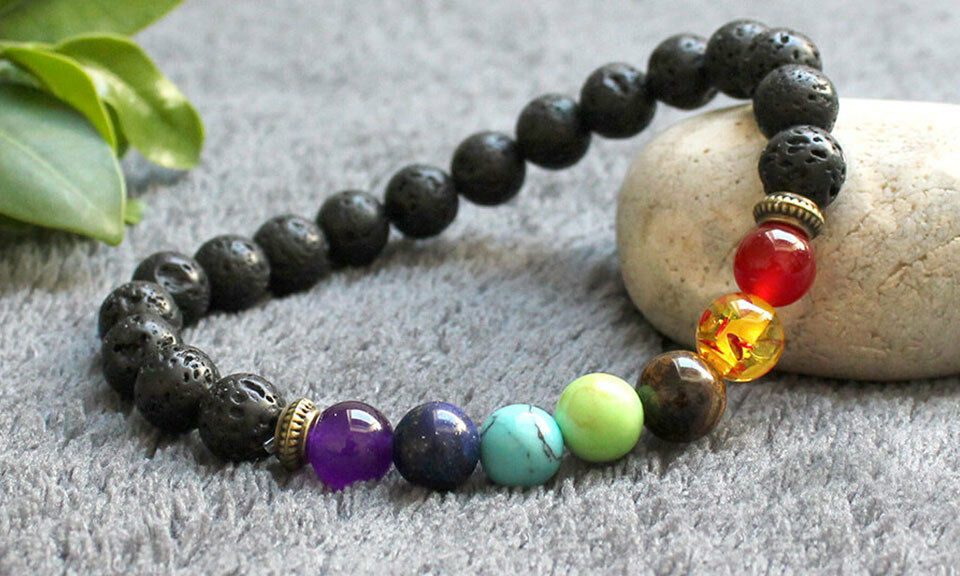 Bracelet " Healing Of 7 Chakras " IN Stones Lava - New