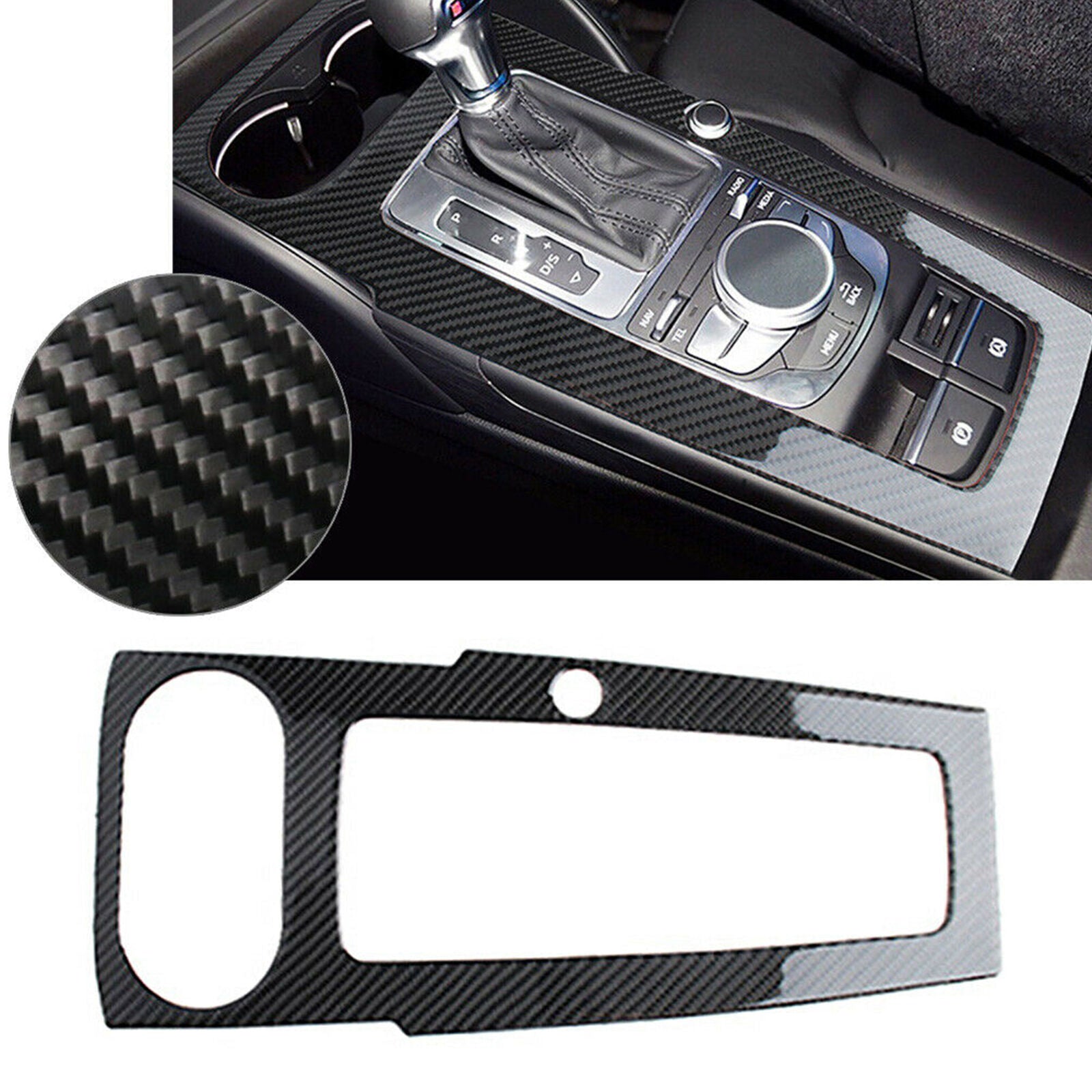 Center Console Gear Shift Panel Cover Trim for Audi A3 2014-19 Carbon Fiber New