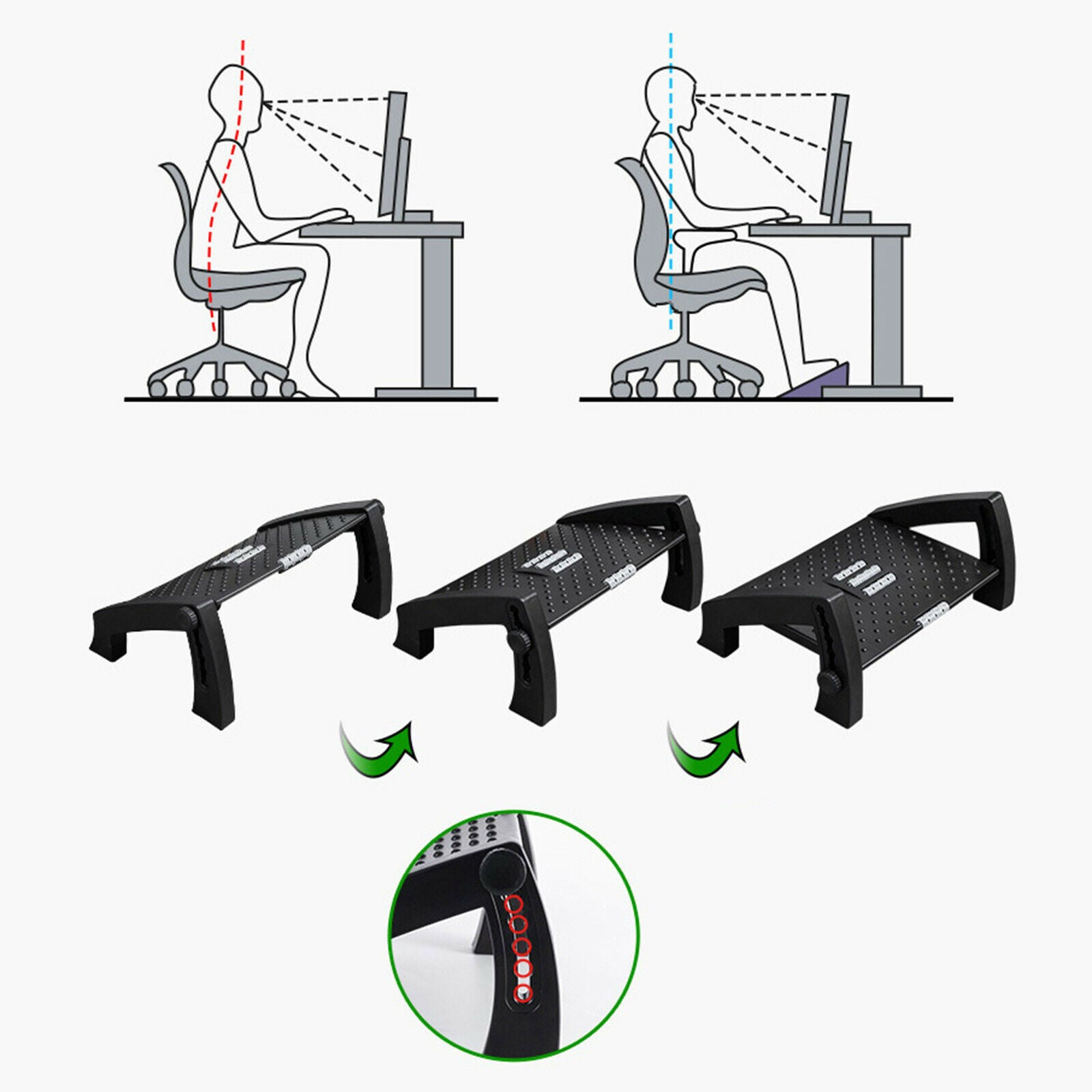 Adjustable Office Chair Foot Rest Under Desk Pressure Relief Ergonomic