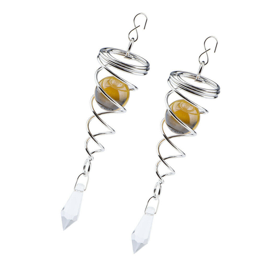 2 X Crystal Spiral Wind  for Indoor Outdoor Decor Amber