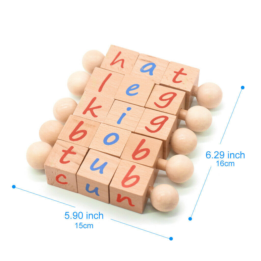 5Pcs Montessori Phonetic w/ Cards Wooden Alphabet Early Learning for Kids