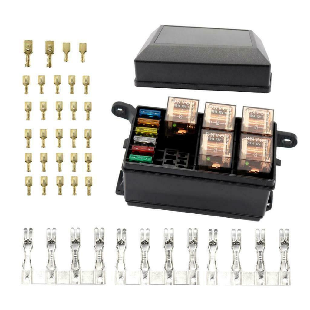 6 Way Fuse Relay Holder W/ Spade Terminals+40A Relay+5pcs 5Pin 100A Relays