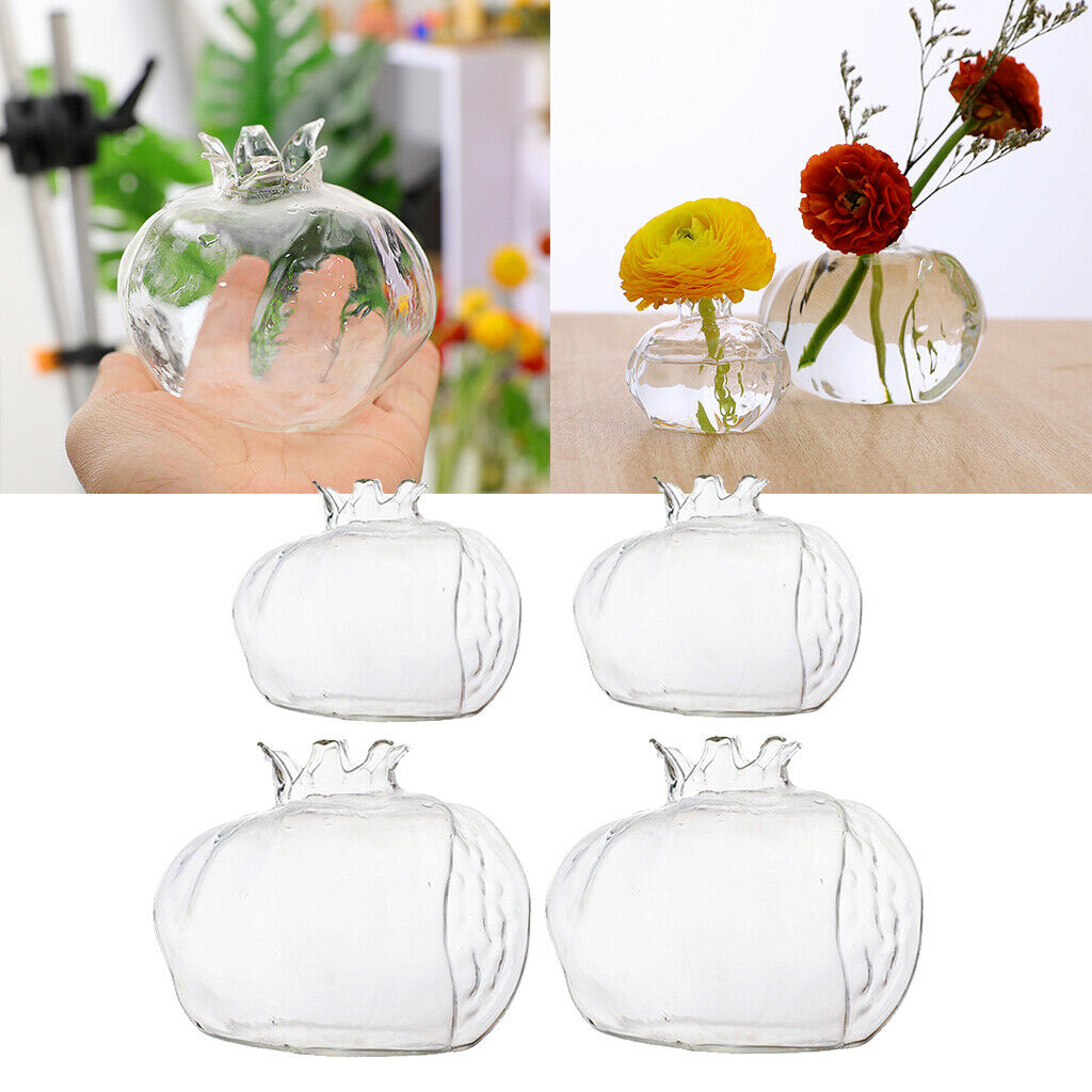 Set of 4 Clear Pomegranate Small Flower Vase Glass Bottles Wedding Decor