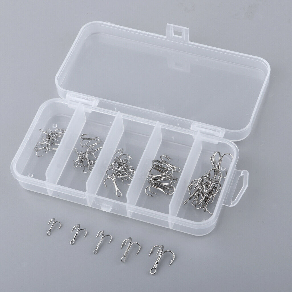 50pcs Fishing Treble Hooks Sharp Barb Lure Bait Fish Terminal Tackle Kit  S