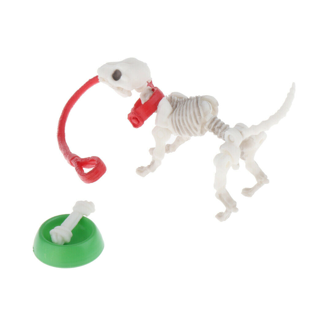3x Skeleton Dog Play Toys Party Home Decoration Photo with Bowl Bone Playset