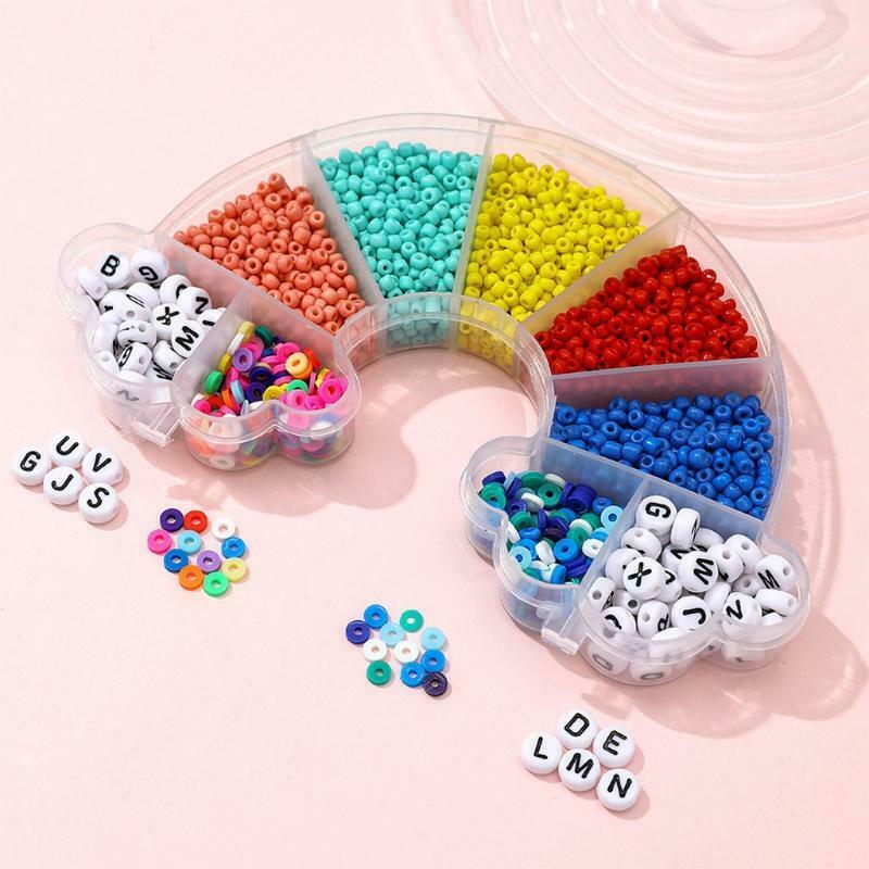 Colorful Necklace Making Beads Kit Soft Pottery Spacer Beads with Rainbow Box