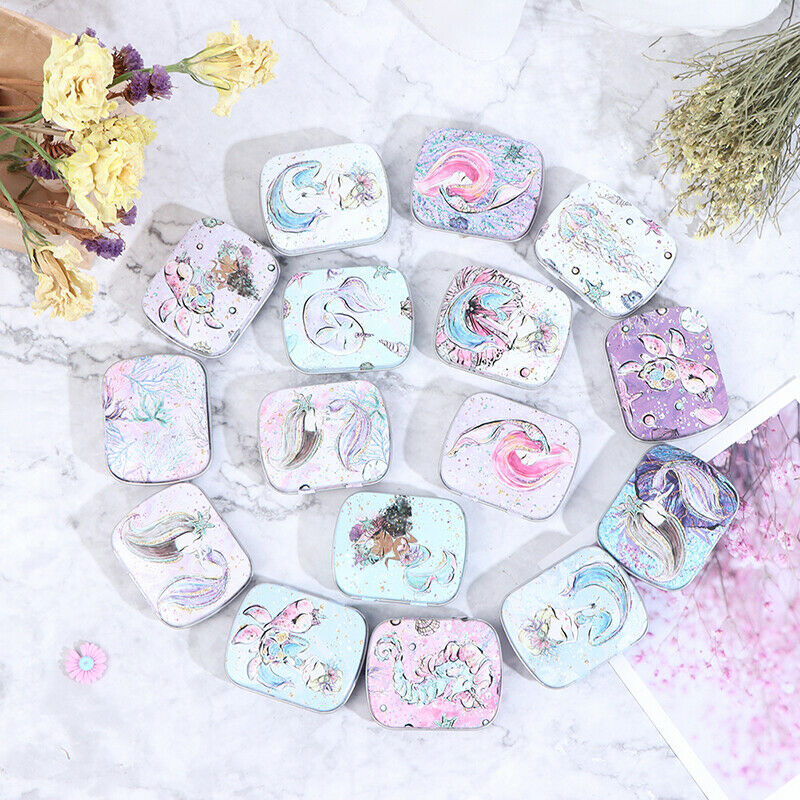Mini Mermaid Tin Trinket Jewelry Coin Box Tinplate Storage Case Small Rec.l8