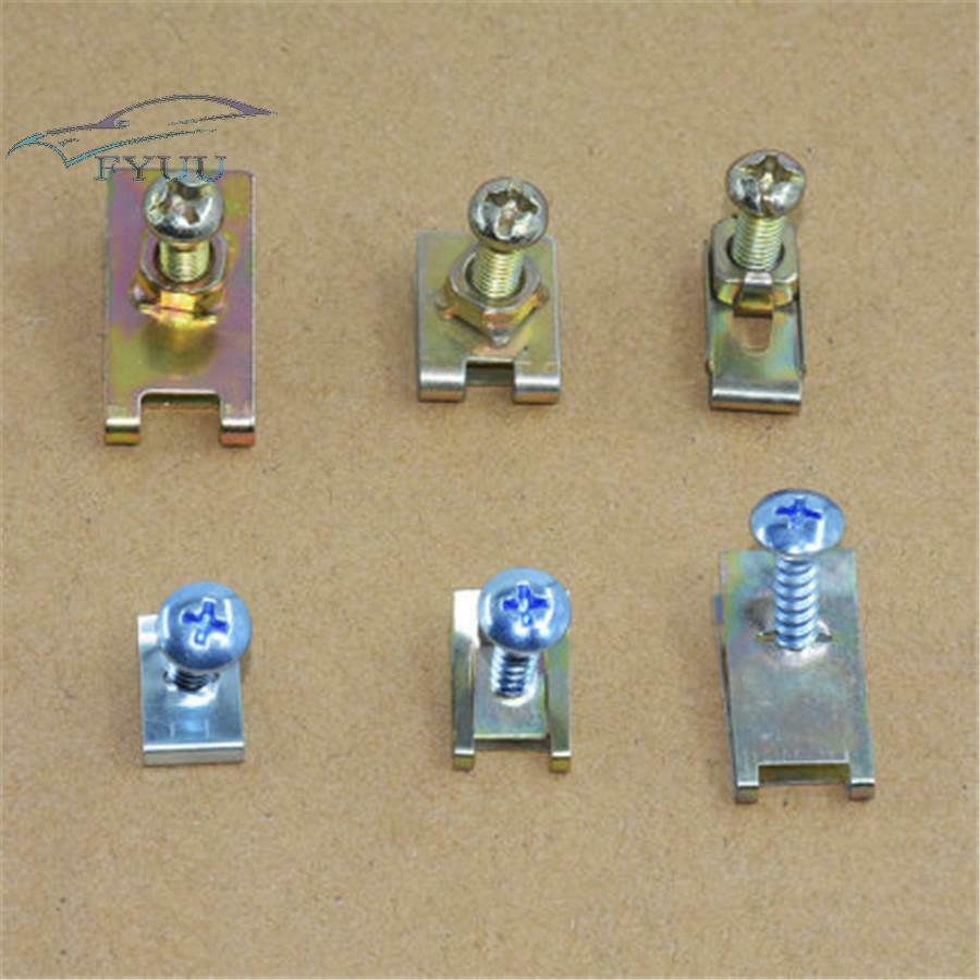 100X Car Door Panel Fastener Fixed Mixed Screw Gasket Fender Metal Clips U-Type