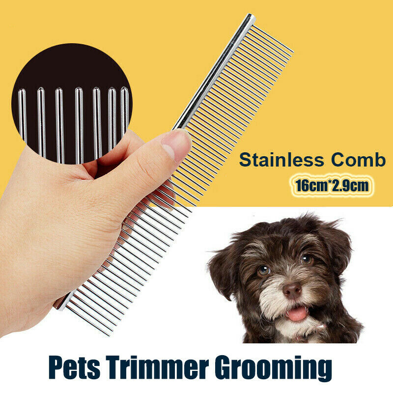 Pet Comb Dog Cat Metal Double Row Teeth Brush Grooming Hair Comb Fur Rake Tool