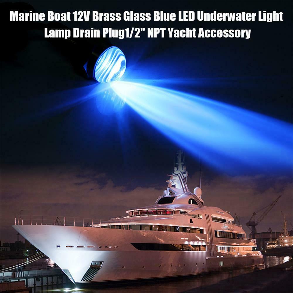 Marine Drain Plug Light Boat 12V Brass Blue LED Underwater Lamp 1/2" NPT Yacht