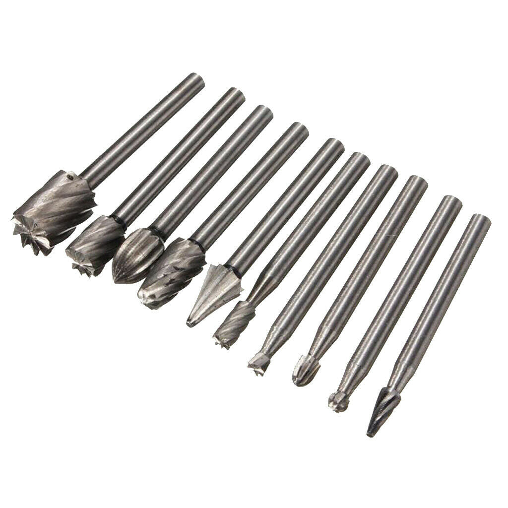 10pcs HSS Routing Router Bits Burr Rotary Tools-1/8'' (3mm) Shank Rotary Carving