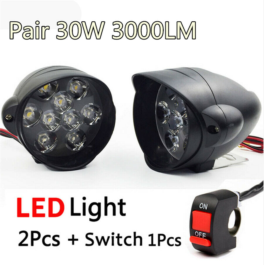 Pair 30W 3000LM Universal Motorcycle ATV Headlight Lamp LED Fog Lights Spotlight