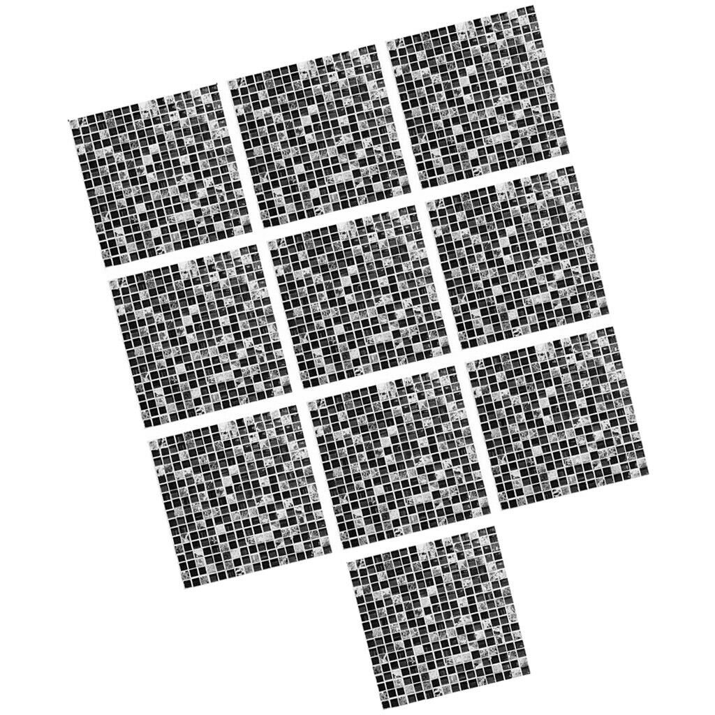 10Pcs Black Mosaic Tile Stickers 6x6inch Kitchen Backsplash Decals 6x6inch
