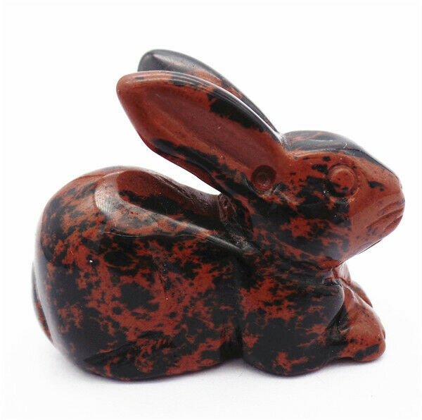 54x45x20mm Natural Mahogany Obsidian Carved Rabbit Decoration Statue HH7647