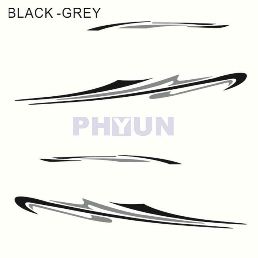 2x Car RV Side Body Decals Stripes Stickers Sports Styling Decoration Black+Gray