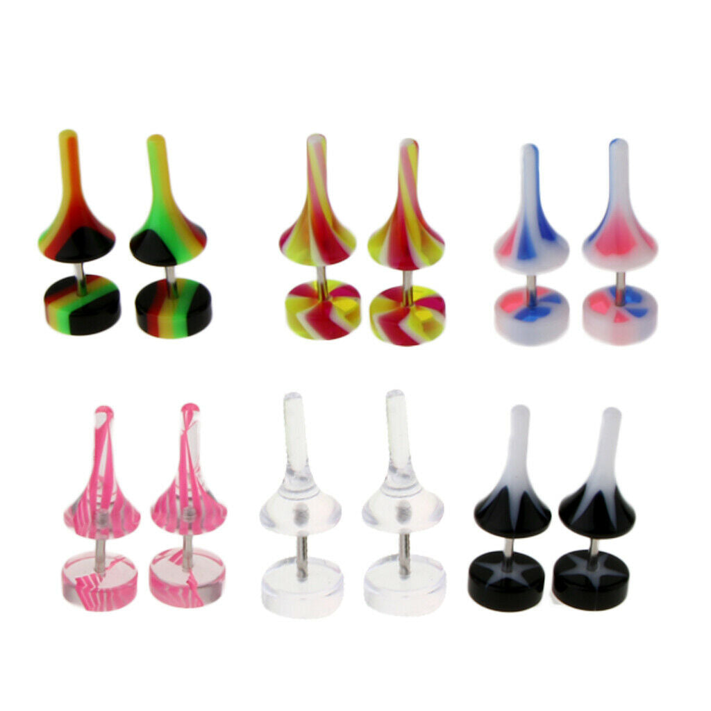 6 Pairs of Beautiful Colored Acrylic Ear Cone Kit with 16 Gauge Piercing