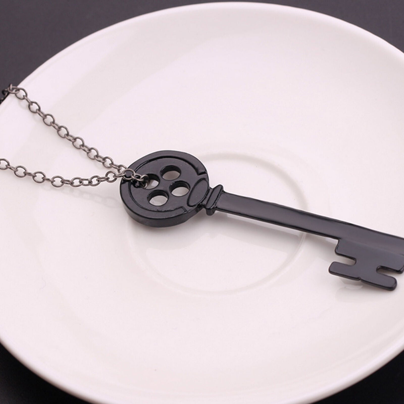Women Black key Pendant Necklace Halloween Party Jewelry