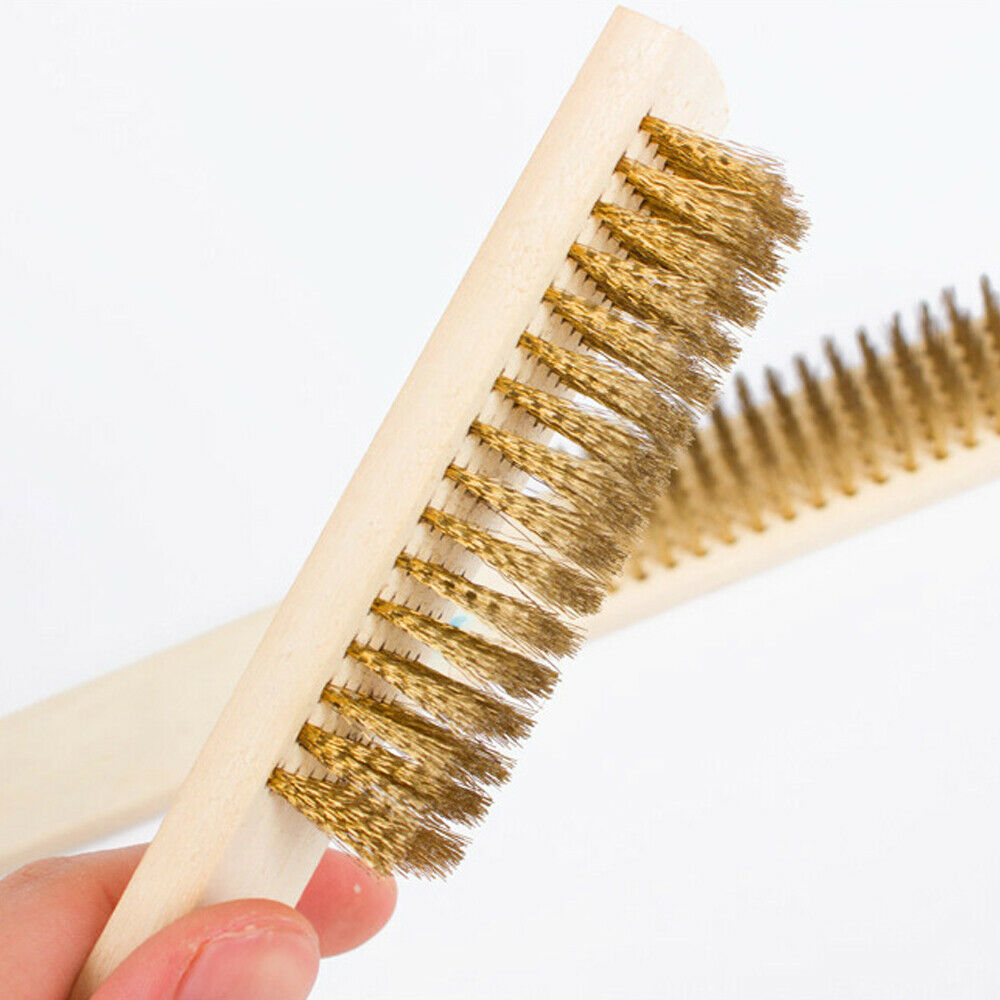 12x Wood Handle Brass Wire Copper Brush Polishing Grinding Cleaning Hand Tool