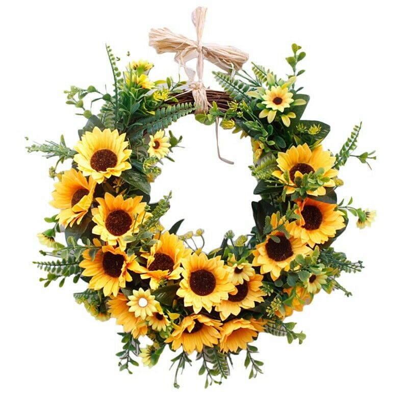 Artificial Sunflower Wreath, Summer Wreath with Yellow Sunflower and Green LY8M6