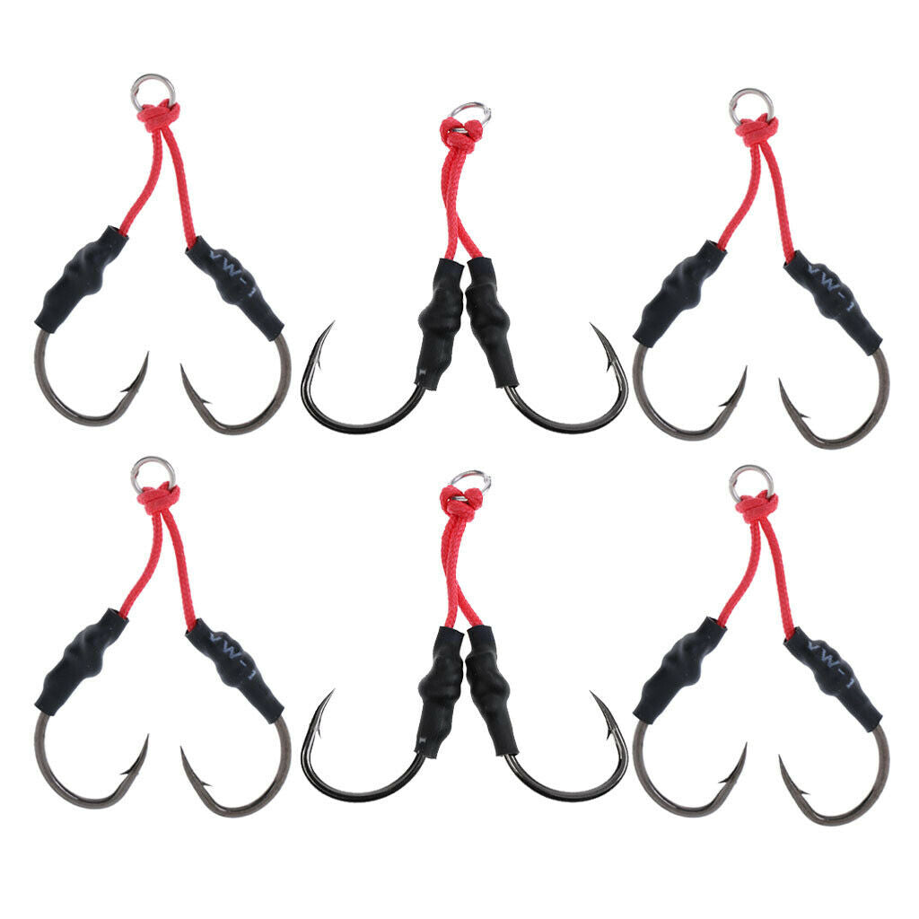 6Pcs Carbon Steel Fishing Dual Assist Hook Super Strong Braid Assist Cords