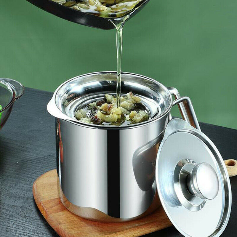 Stainless Steel Grease Strainer Container Oil Storage Pot Can  Filter Dust LBDA