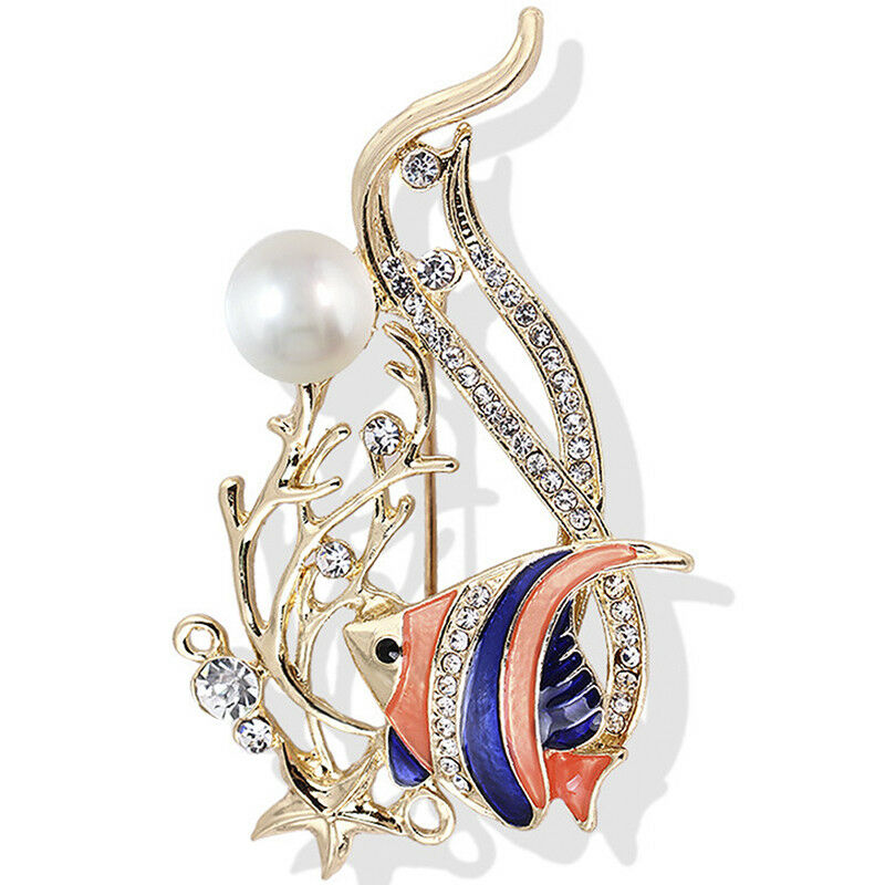Multi Enamel Fish Brooches Crystal Rhinestone Animal Brooch Suit Corsage P.l8