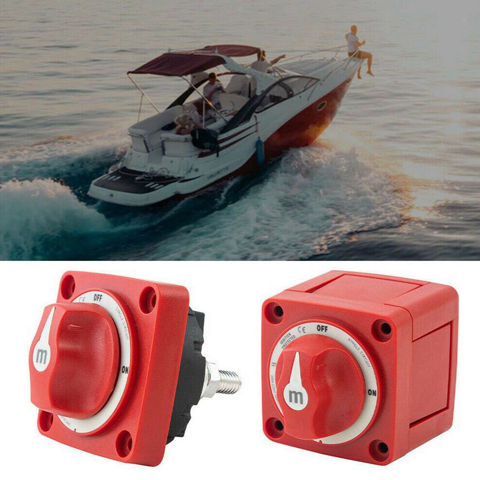 6006 Marine Battery Switch M SERIES On/Off 300A -Red 48V DC IP66 waterproof